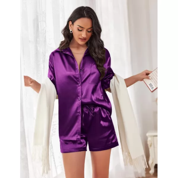 Ekouaer Pajamas for Women Silk Soft Sleepwear Short Sleeve Button Down Pjs Satin Top and Shorts 2 Piece Lounge Set SXXLPurple