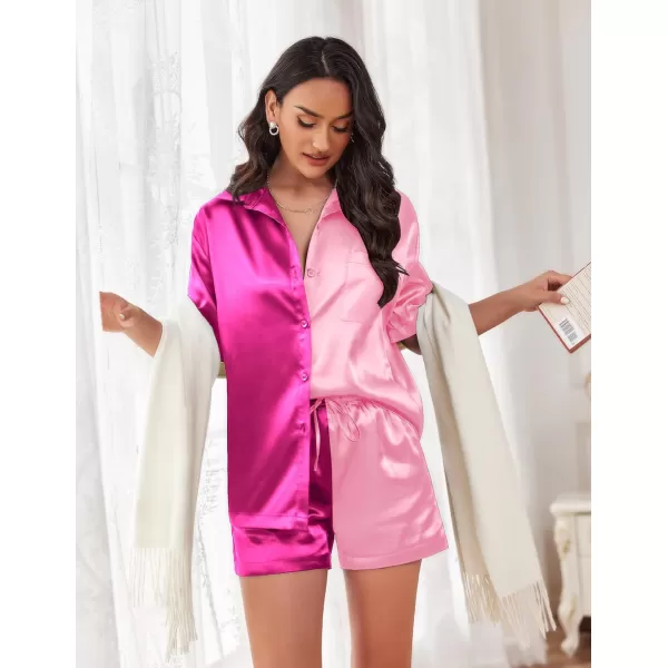 Ekouaer Pajamas for Women Silk Soft Sleepwear Short Sleeve Button Down Pjs Satin Top and Shorts 2 Piece Lounge Set SXXLRose amp Pink