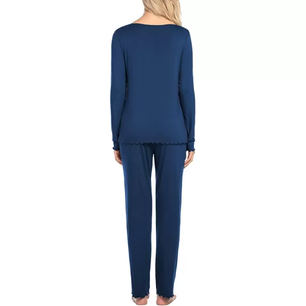 Ekouaer Pajamas for Women Soft Sleepwear Set Long Sleeve Comfy Pjs Top Loose Fit Pj Pants LoungewearA04 Cobalt Blue