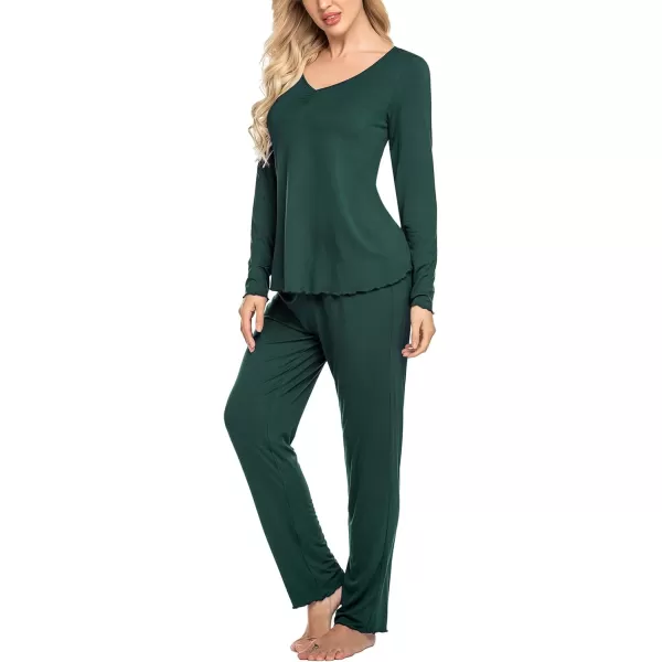 Ekouaer Pajamas for Women Soft Sleepwear Set Long Sleeve Comfy Pjs Top Loose Fit Pj Pants LoungewearA06 Dark Green