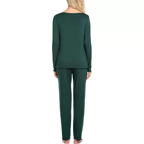 Ekouaer Pajamas for Women Soft Sleepwear Set Long Sleeve Comfy Pjs Top Loose Fit Pj Pants LoungewearA06 Dark Green