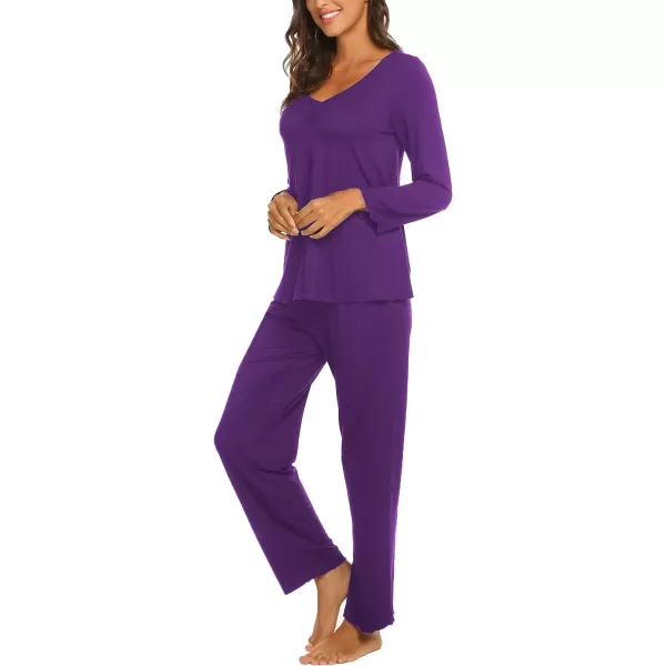 Ekouaer Pajamas for Women Soft Sleepwear Set Long Sleeve Comfy Pjs Top Loose Fit Pj Pants LoungewearA07 Purple