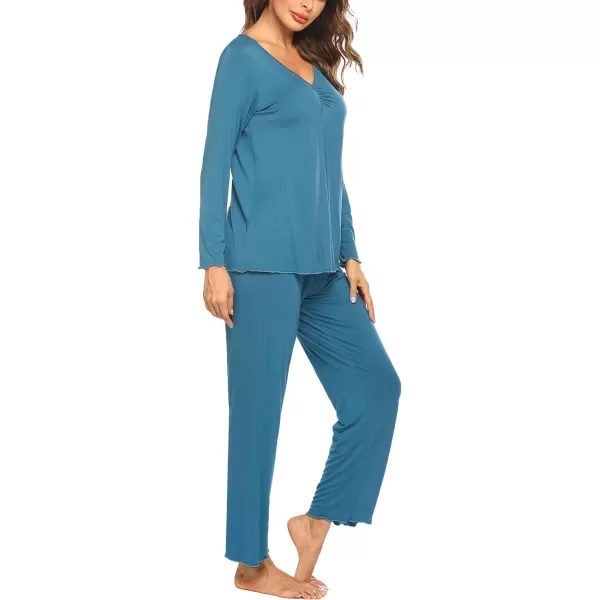 Ekouaer Pajamas for Women Soft Sleepwear Set Long Sleeve Comfy Pjs Top Loose Fit Pj Pants LoungewearA08 Teal