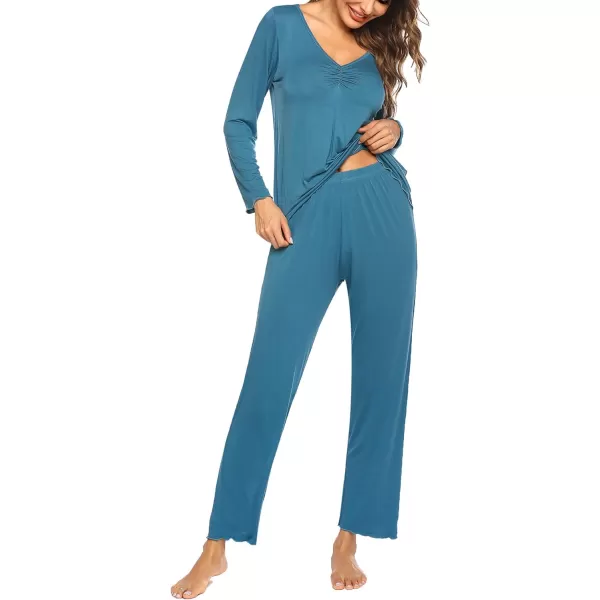 Ekouaer Pajamas for Women Soft Sleepwear Set Long Sleeve Comfy Pjs Top Loose Fit Pj Pants LoungewearA08 Teal