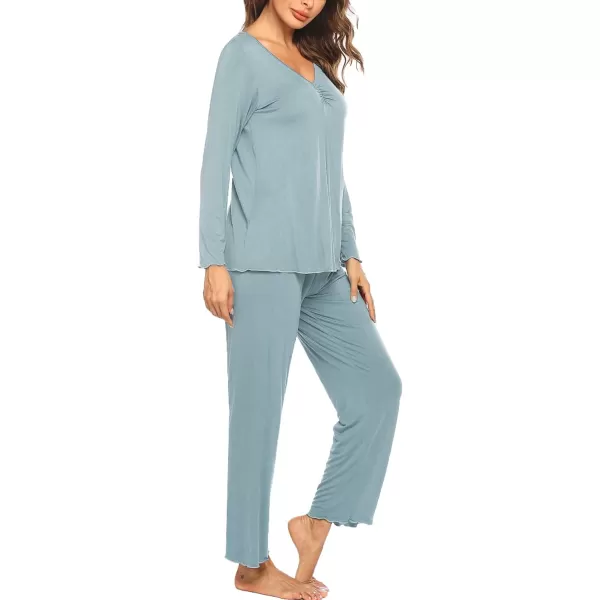 Ekouaer Pajamas for Women Soft Sleepwear Set Long Sleeve Comfy Pjs Top Loose Fit Pj Pants LoungewearA10 Turquoise