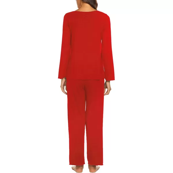 Ekouaer Pajamas for Women Soft Sleepwear Set Long Sleeve Comfy Pjs Top Loose Fit Pj Pants LoungewearB02 Red