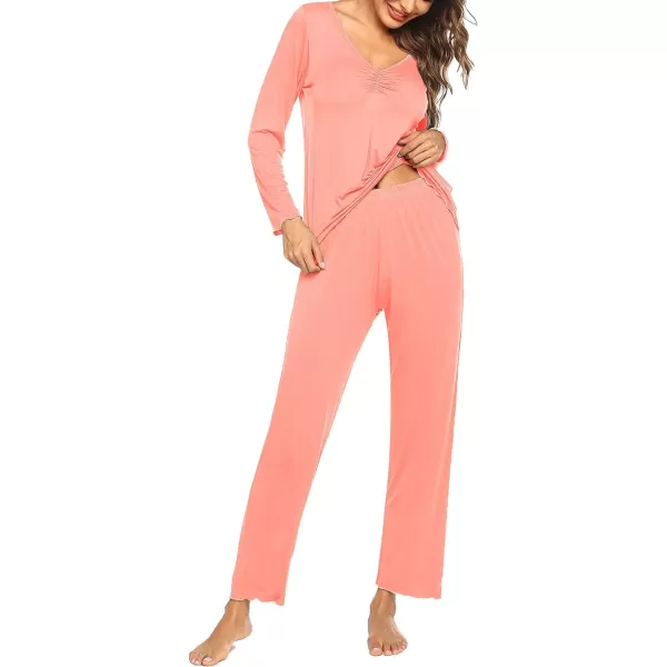 Ekouaer Pajamas for Women Soft Sleepwear Set Long Sleeve Comfy Pjs Top Loose Fit Pj Pants LoungewearB05 Bright Pink