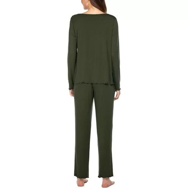 Ekouaer Pajamas for Women Soft Sleepwear Set Long Sleeve Comfy Pjs Top Loose Fit Pj Pants LoungewearB06 Olive Green
