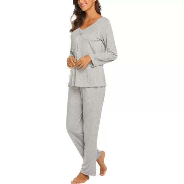 Ekouaer Pajamas for Women Soft Sleepwear Set Long Sleeve Comfy Pjs Top Loose Fit Pj Pants LoungewearB07 Light Grey