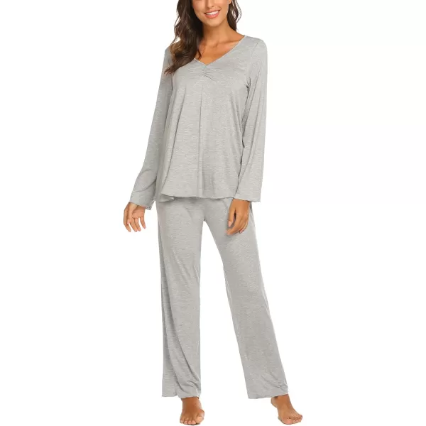 Ekouaer Pajamas for Women Soft Sleepwear Set Long Sleeve Comfy Pjs Top Loose Fit Pj Pants LoungewearB07 Light Grey