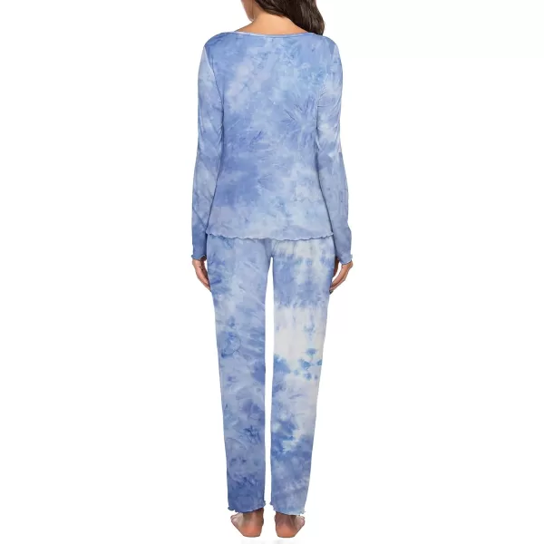 Ekouaer Pajamas for Women Soft Sleepwear Set Long Sleeve Comfy Pjs Top Loose Fit Pj Pants LoungewearC01 Tie Dye Blue