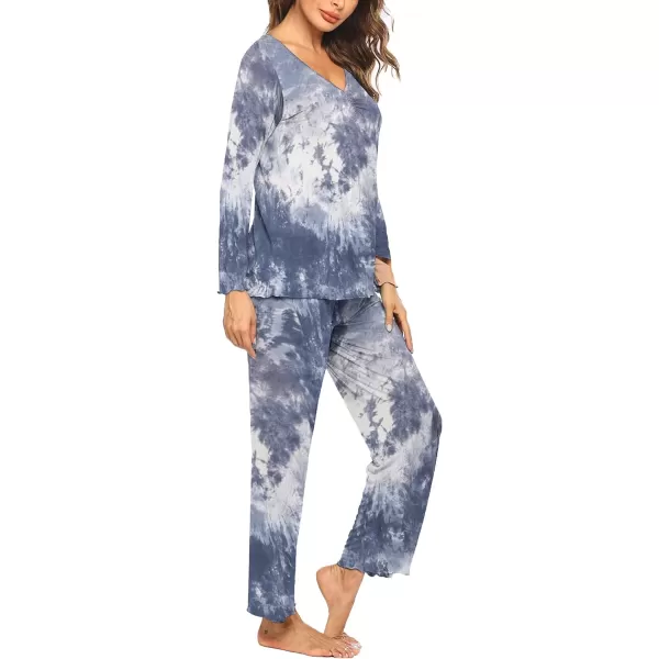 Ekouaer Pajamas for Women Soft Sleepwear Set Long Sleeve Comfy Pjs Top Loose Fit Pj Pants LoungewearC02 Tie Dye Grey