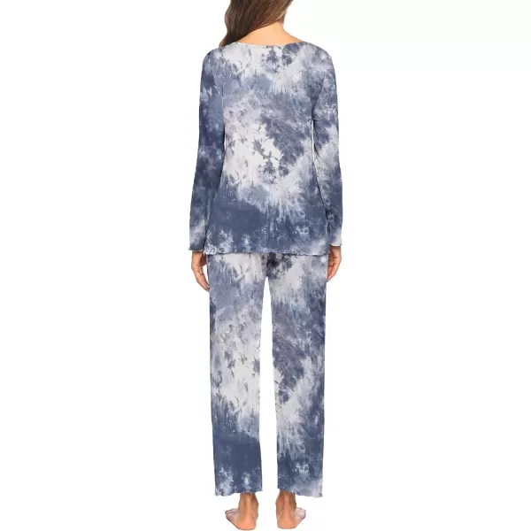 Ekouaer Pajamas for Women Soft Sleepwear Set Long Sleeve Comfy Pjs Top Loose Fit Pj Pants LoungewearC02 Tie Dye Grey