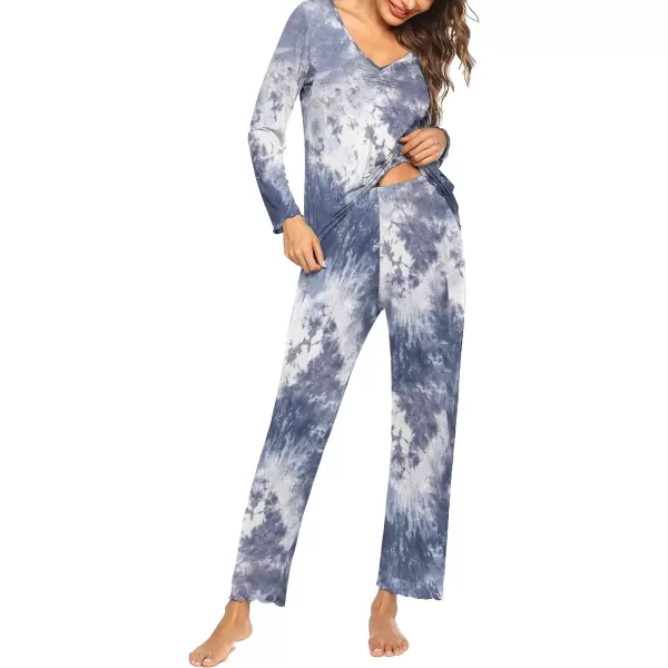 Ekouaer Pajamas for Women Soft Sleepwear Set Long Sleeve Comfy Pjs Top Loose Fit Pj Pants LoungewearC02 Tie Dye Grey