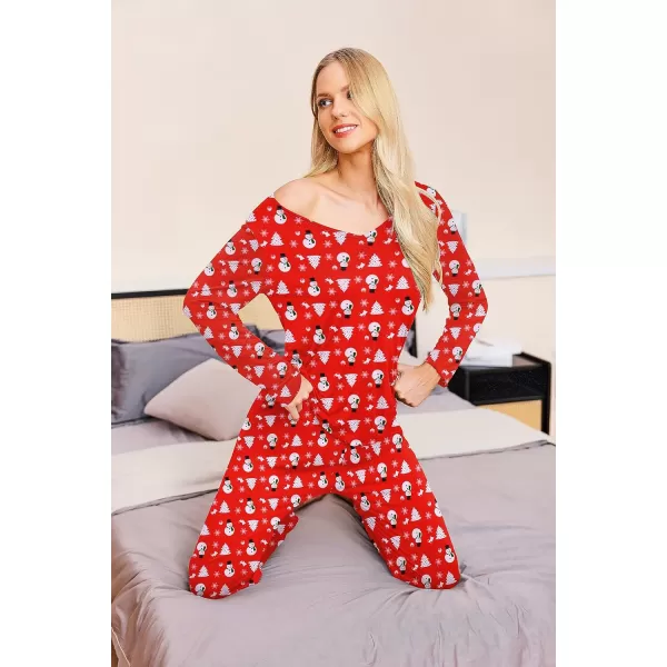 Ekouaer Pajamas for Women Soft Sleepwear Set Long Sleeve Comfy Pjs Top Loose Fit Pj Pants LoungewearChristmas  Snowman