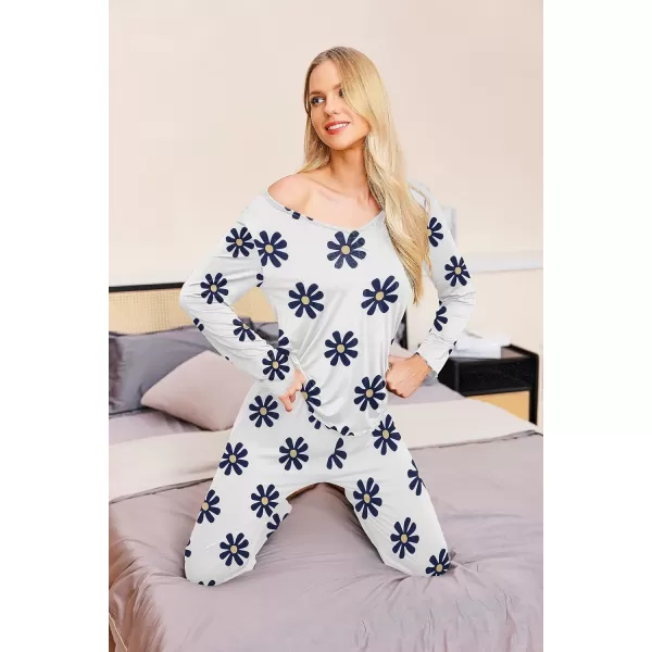 Ekouaer Pajamas for Women Soft Sleepwear Set Long Sleeve Comfy Pjs Top Loose Fit Pj Pants LoungewearFloral Beige