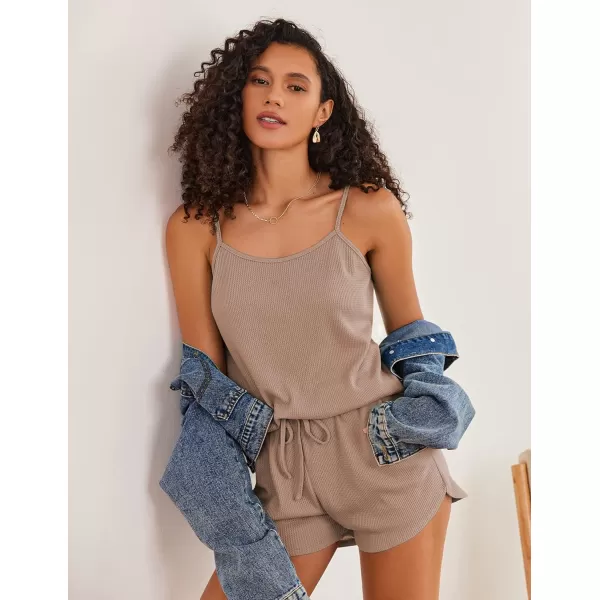 Ekouaer Pajamas for Women Waffle Knit Lounge Sets Cami Tops Shorts Loungewear SXXLAkhaki