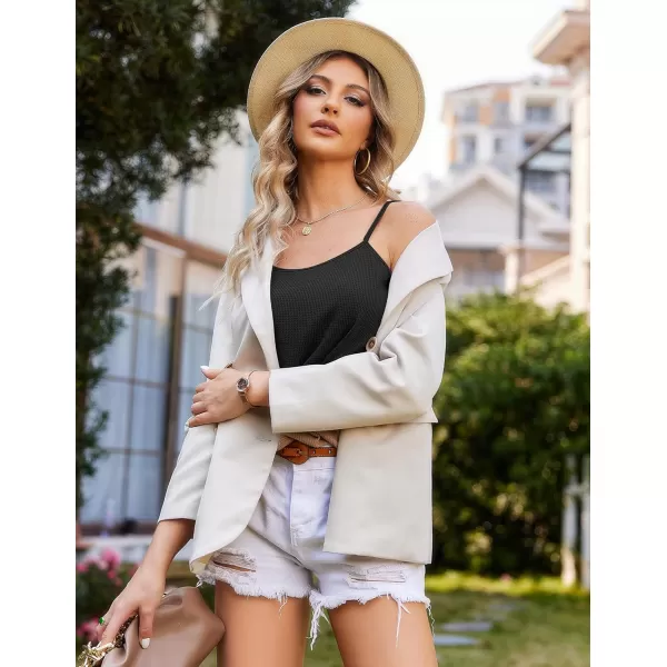 Ekouaer Pajamas for Women Waffle Knit Lounge Sets Cami Tops Shorts Loungewear SXXLBlack