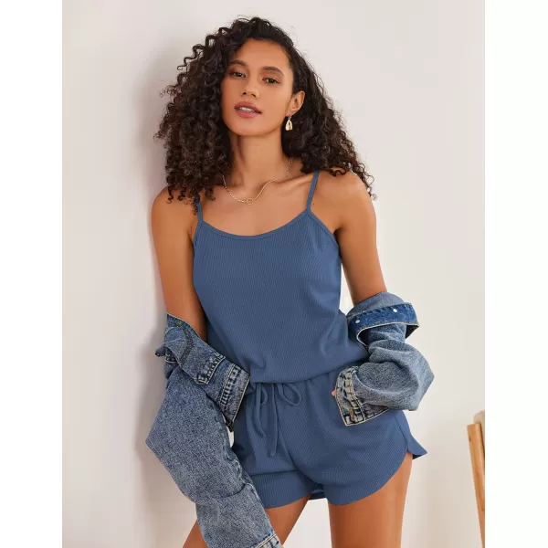 Ekouaer Pajamas for Women Waffle Knit Lounge Sets Cami Tops Shorts Loungewear SXXLBlue