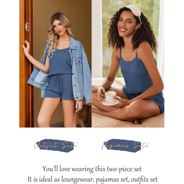 Ekouaer Pajamas for Women Waffle Knit Lounge Sets Cami Tops Shorts Loungewear SXXLBlue