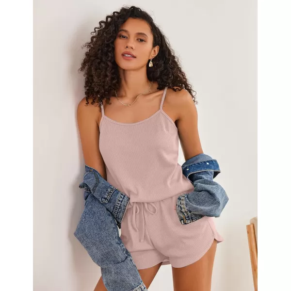 Ekouaer Pajamas for Women Waffle Knit Lounge Sets Cami Tops Shorts Loungewear SXXLPink