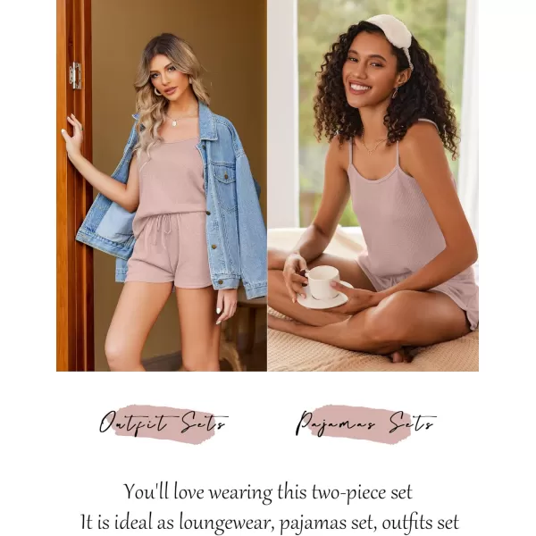 Ekouaer Pajamas for Women Waffle Knit Lounge Sets Cami Tops Shorts Loungewear SXXLPink
