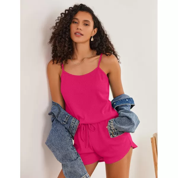 Ekouaer Pajamas for Women Waffle Knit Lounge Sets Cami Tops Shorts Loungewear SXXLRose Red