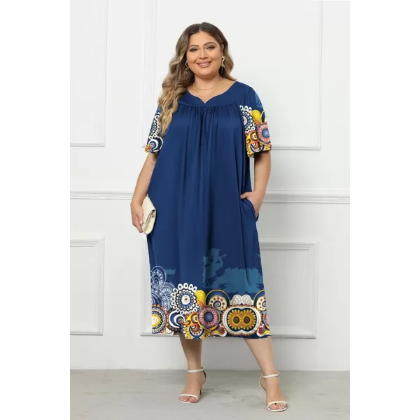 Ekouaer Plus Womens Plus Size Mumu Dress Short Sleeve House Dress Momo Sleepdress with PocketsPat3