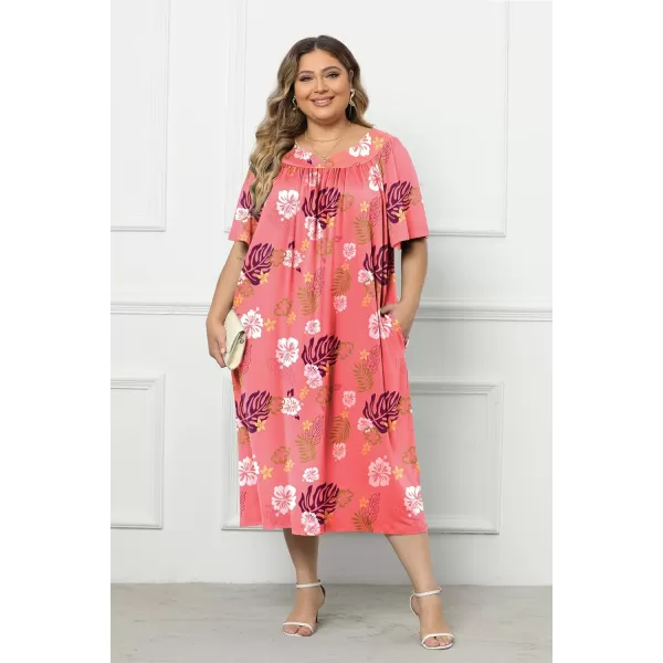 Ekouaer Plus Womens Plus Size Mumu Dress Short Sleeve House Dress Momo Sleepdress with PocketsPat4