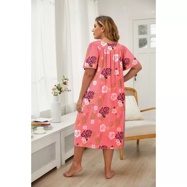 Ekouaer Plus Womens Plus Size Mumu Dress Short Sleeve House Dress Momo Sleepdress with PocketsPat4
