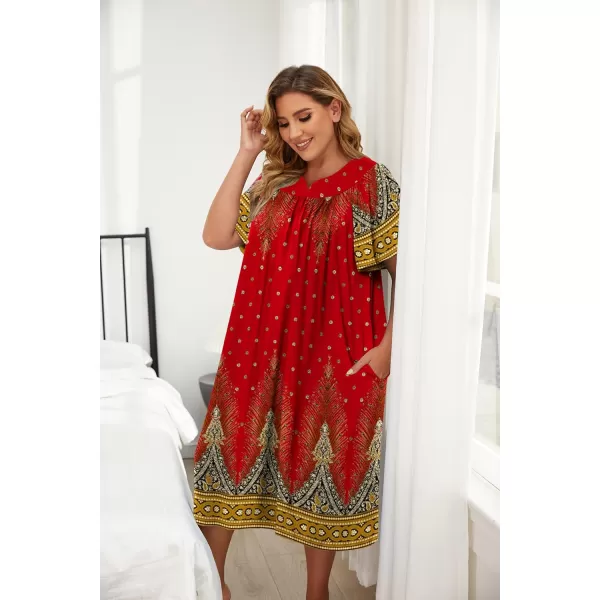Ekouaer Plus Womens Plus Size Mumu Dress Short Sleeve House Dress Momo Sleepdress with PocketsPat6