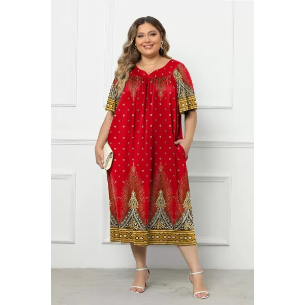 Ekouaer Plus Womens Plus Size Mumu Dress Short Sleeve House Dress Momo Sleepdress with PocketsPat6