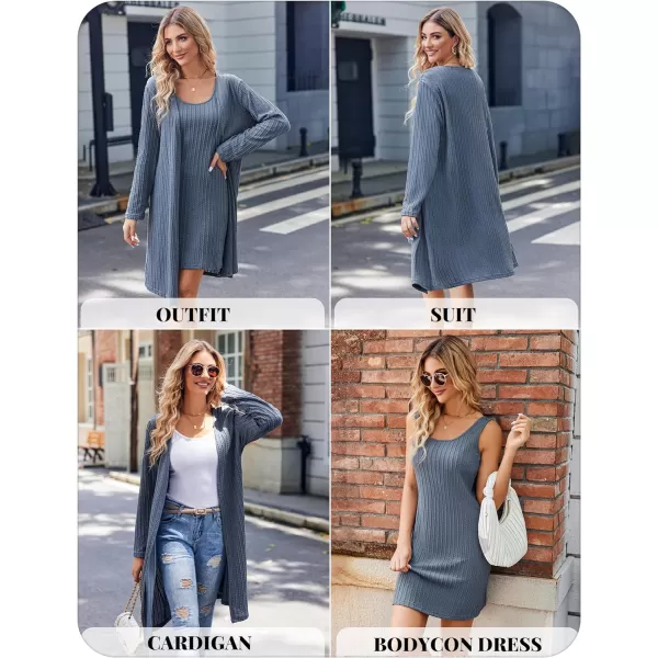 Ekouaer Robe Sets for Women Sleepwear Rib Knit Bodycon Nightgown with Robes Set 2 Piece Soft Lightweight Loungewear SXXLDark Blue