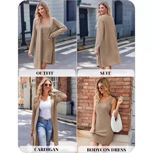 Ekouaer Robe Sets for Women Sleepwear Rib Knit Bodycon Nightgown with Robes Set 2 Piece Soft Lightweight Loungewear SXXLKhaki