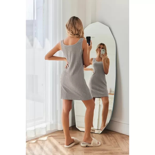 Ekouaer Robe Sets for Women Sleepwear Rib Knit Bodycon Nightgown with Robes Set 2 Piece Soft Lightweight Loungewear SXXLLight Gray