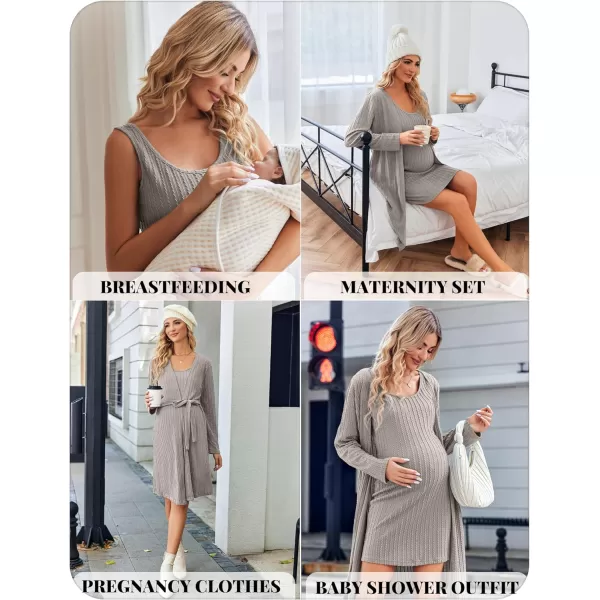 Ekouaer Robe Sets for Women Sleepwear Rib Knit Bodycon Nightgown with Robes Set 2 Piece Soft Lightweight Loungewear SXXLLight Gray