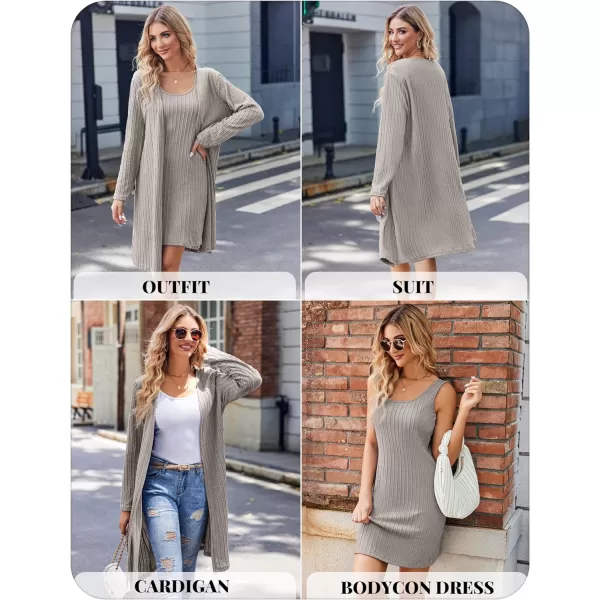 Ekouaer Robe Sets for Women Sleepwear Rib Knit Bodycon Nightgown with Robes Set 2 Piece Soft Lightweight Loungewear SXXLLight Gray