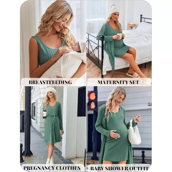 Ekouaer Robe Sets for Women Sleepwear Rib Knit Bodycon Nightgown with Robes Set 2 Piece Soft Lightweight Loungewear SXXLMint Green