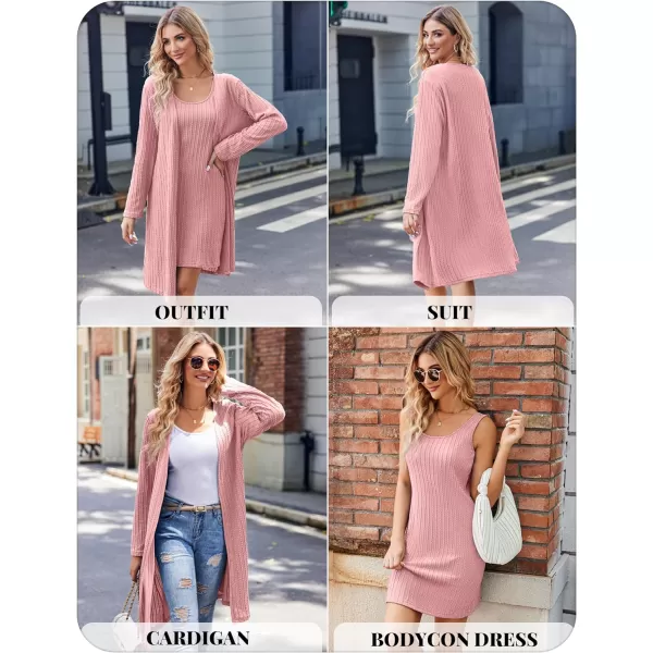 Ekouaer Robe Sets for Women Sleepwear Rib Knit Bodycon Nightgown with Robes Set 2 Piece Soft Lightweight Loungewear SXXLMisty Rose