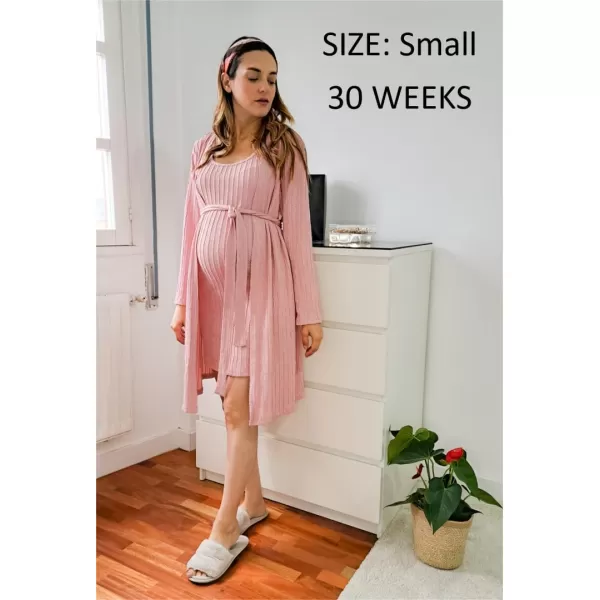 Ekouaer Robe Sets for Women Sleepwear Rib Knit Bodycon Nightgown with Robes Set 2 Piece Soft Lightweight Loungewear SXXLMisty Rose