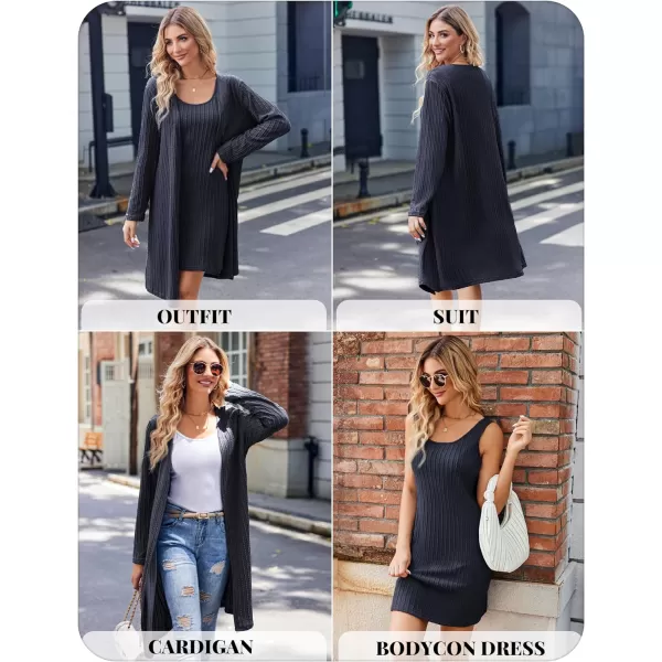 Ekouaer Robe Sets for Women Sleepwear Rib Knit Bodycon Nightgown with Robes Set 2 Piece Soft Lightweight Loungewear SXXLNavy Blue
