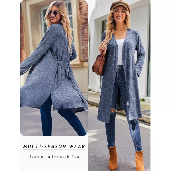 Ekouaer Robe for Women Ribbed Knit Kimono Robes Soft Side Slit Bathrobe Ladies Sleepwear with PocketsBlue