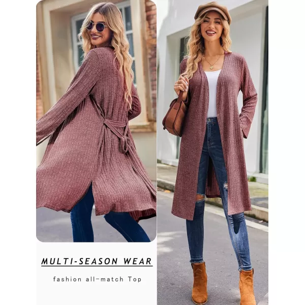 Ekouaer Robe for Women Ribbed Knit Kimono Robes Soft Side Slit Bathrobe Ladies Sleepwear with PocketsWine Red