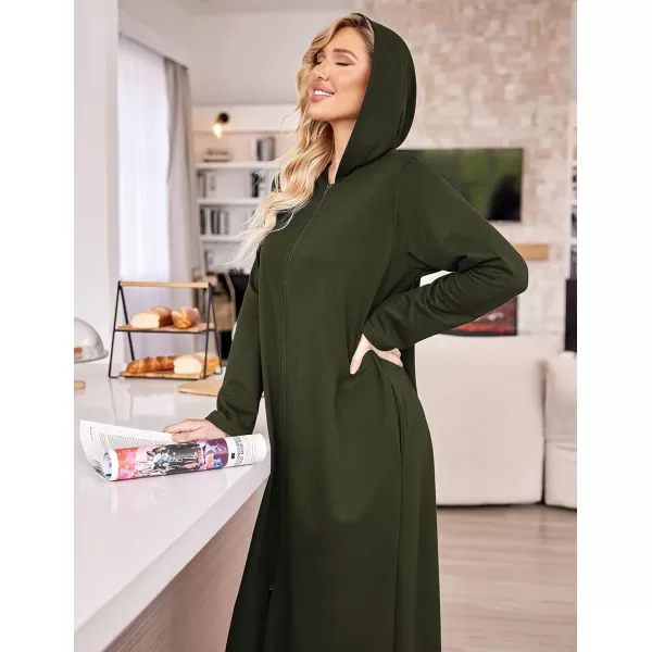 Ekouaer Robe for Women Zipper Robe Loungewear Full Length Sleepwear Pockets Housecoat Casual Straight RobeAarmy Green