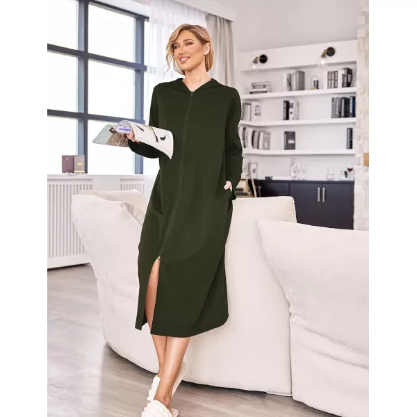 Ekouaer Robe for Women Zipper Robe Loungewear Full Length Sleepwear Pockets Housecoat Casual Straight RobeAarmy Green