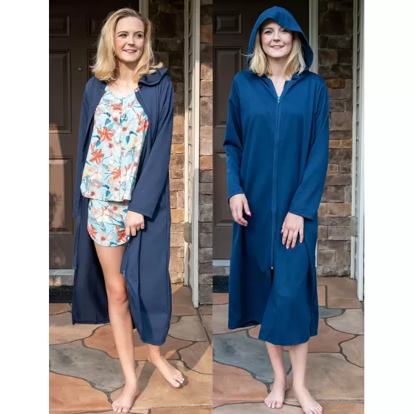 Ekouaer Robe for Women Zipper Robe Loungewear Full Length Sleepwear Pockets Housecoat Casual Straight RobeAdark Blue