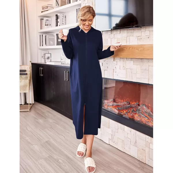 Ekouaer Robe for Women Zipper Robe Loungewear Full Length Sleepwear Pockets Housecoat Casual Straight RobeAdark Blue