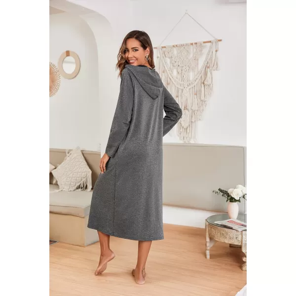 Ekouaer Robe for Women Zipper Robe Loungewear Full Length Sleepwear Pockets Housecoat Casual Straight RobeAdark Grey