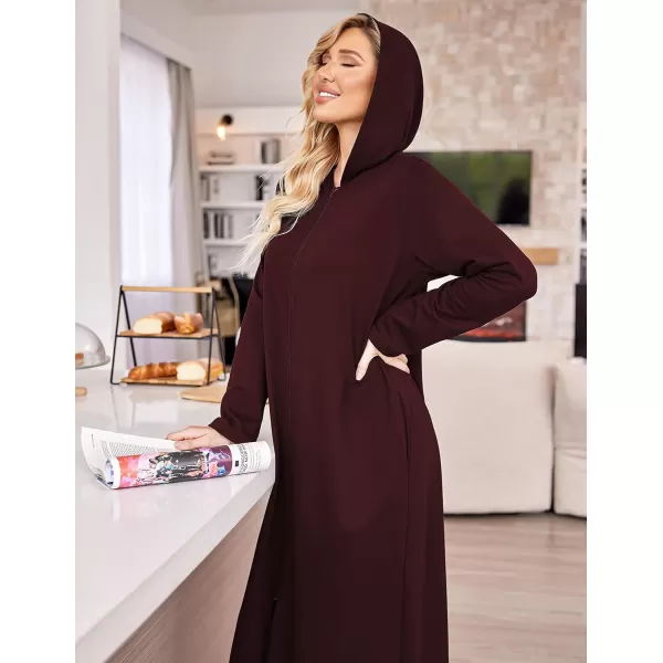 Ekouaer Robe for Women Zipper Robe Loungewear Full Length Sleepwear Pockets Housecoat Casual Straight RobeAdark Red
