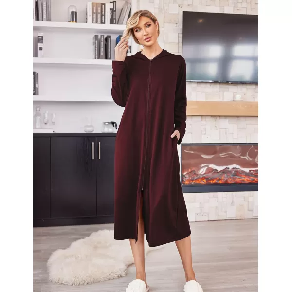 Ekouaer Robe for Women Zipper Robe Loungewear Full Length Sleepwear Pockets Housecoat Casual Straight RobeAdark Red